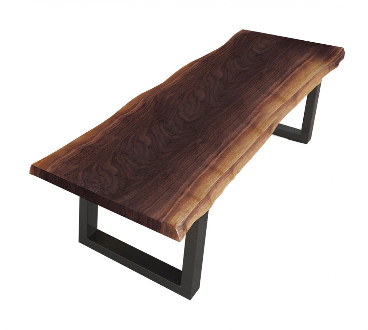 Modern Live Edge Wood and Acacia wood Dining Bench w/ Black metal U-shaped legs