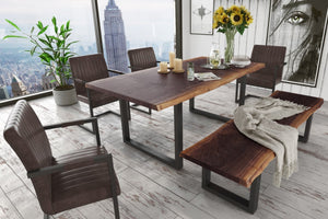 Modern Live Edge Wood and Acacia wood Dining Bench w/ Black metal U-shaped legs