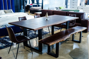 Modern Live Edge Wood and Acacia wood Dining Bench w/ Black metal U-shaped legs