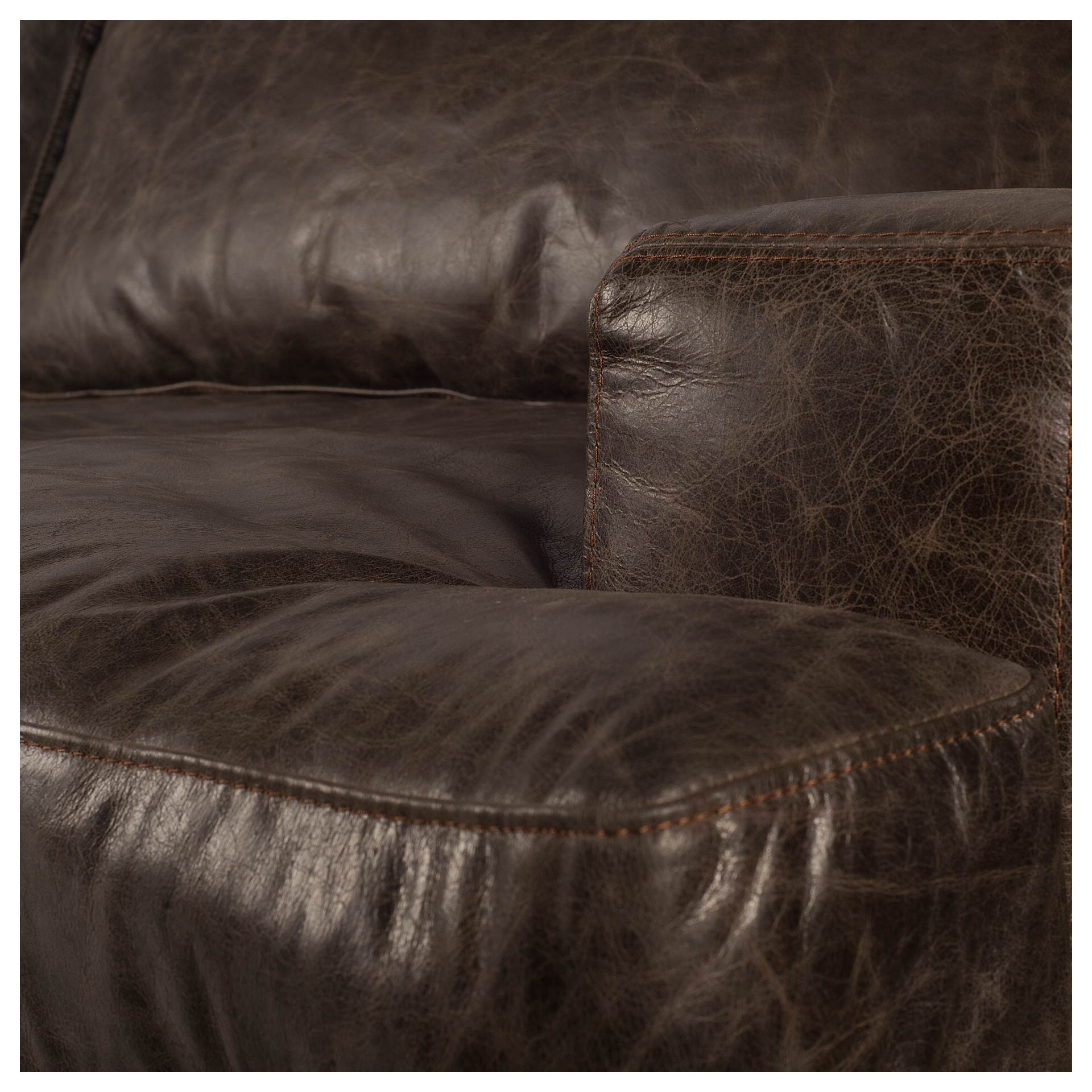 Dark Brown Moroccan Leather Wide Accent chair w/ Wood and Black Iron Base