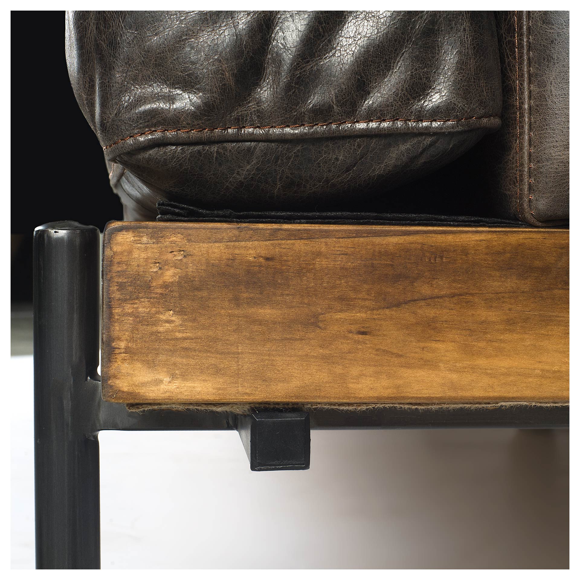 Dark Brown Moroccan Leather Wide Accent chair w/ Wood and Black Iron Base
