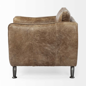 Brown Top-Grain Leather Wide Accent chair w/ Base and Iron Legs