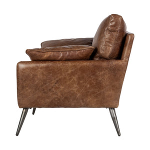 Espresso Brown Top-Grain Leather Wide Accent chair w/  Wooden Frame and Iron Legs