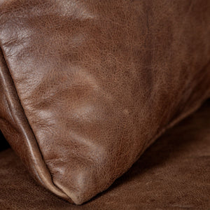 Espresso Brown Top-Grain Leather Wide Accent chair w/  Wooden Frame and Iron Legs