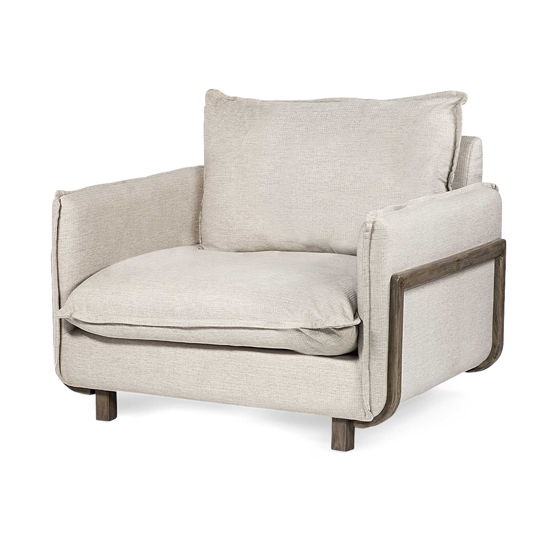 Cream Upholstered Fabric Seating Wide Accent chair w/ Wooden Frame and Legs