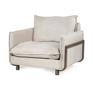 Cream Upholstered Fabric Seating Wide Accent chair w/ Wooden Frame and Legs