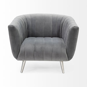 Gray Velvet-Wrapped Seating Wide Accent chair w/ Wooden Frame and Silver Iron Legs