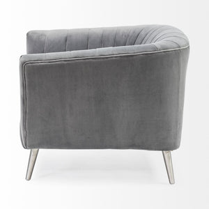 Gray Velvet-Wrapped Seating Wide Accent chair w/ Wooden Frame and Silver Iron Legs
