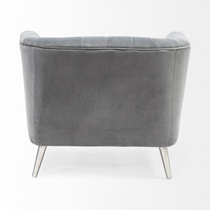Gray Velvet-Wrapped Seating Wide Accent chair w/ Wooden Frame and Silver Iron Legs