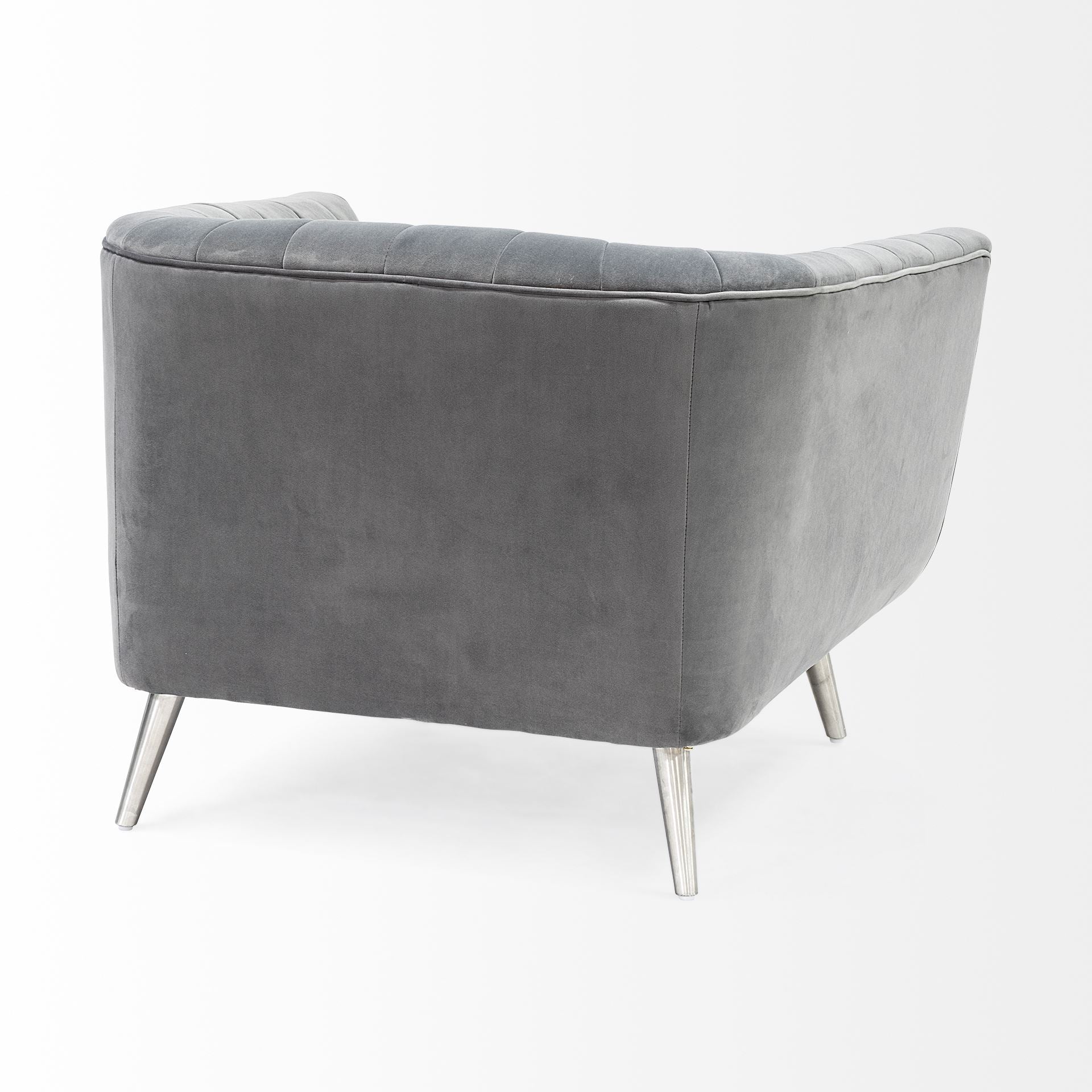 Gray Velvet-Wrapped Seating Wide Accent chair w/ Wooden Frame and Silver Iron Legs