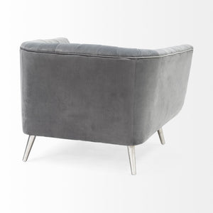 Gray Velvet-Wrapped Seating Wide Accent chair w/ Wooden Frame and Silver Iron Legs