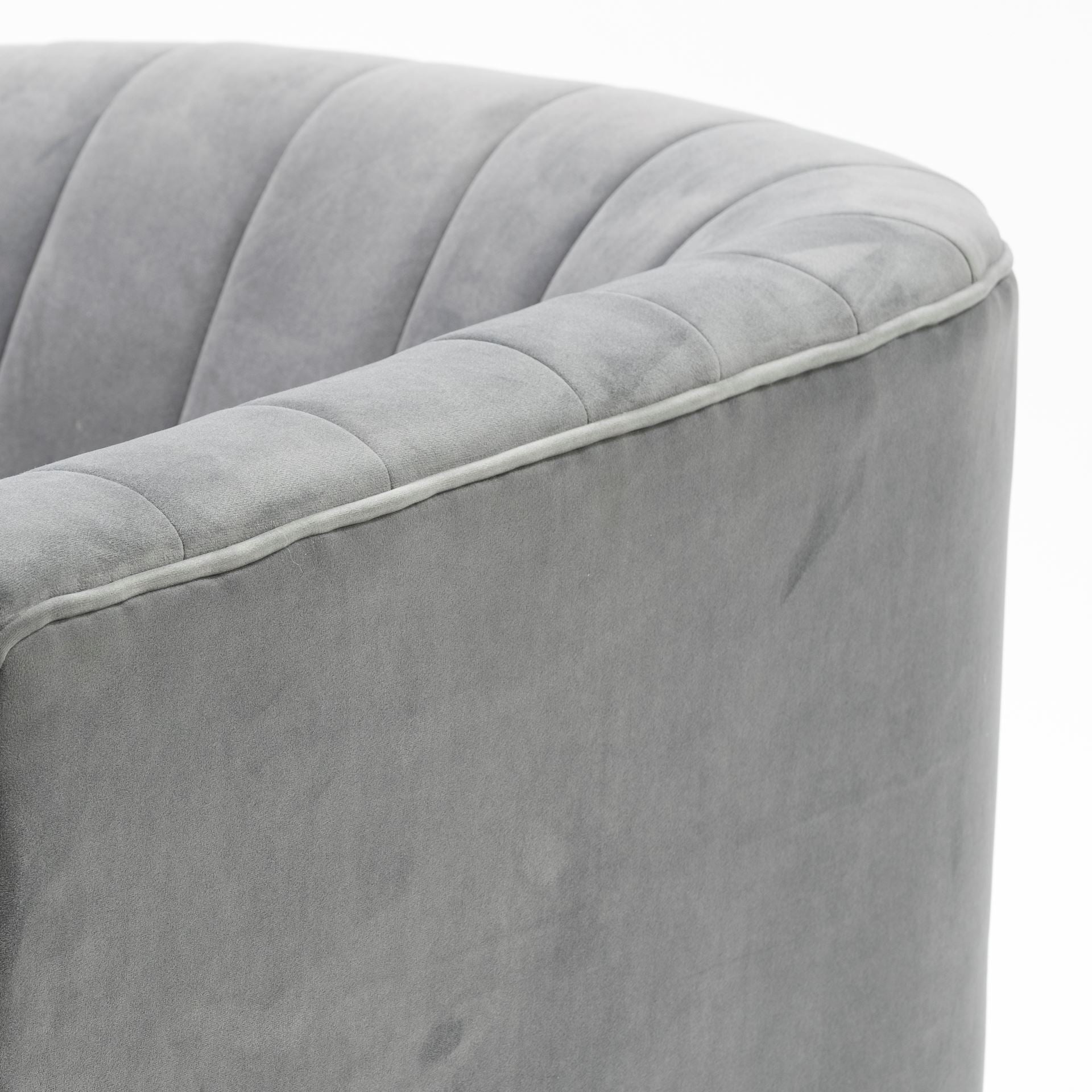 Gray Velvet-Wrapped Seating Wide Accent chair w/ Wooden Frame and Silver Iron Legs