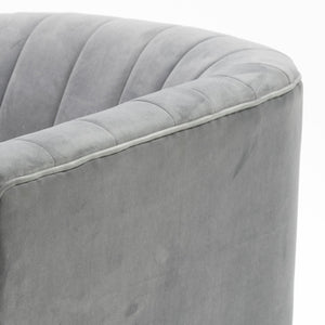 Gray Velvet-Wrapped Seating Wide Accent chair w/ Wooden Frame and Silver Iron Legs