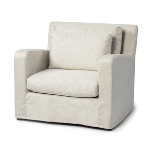Cream Slipcover Upholstered Fabric Seating  Wide Accent chair w/ Wooden Frame and Legs