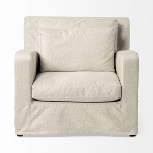 Cream Slipcover Upholstered Fabric Seating  Wide Accent chair w/ Wooden Frame and Legs