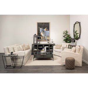 Cream Slipcover Upholstered Fabric Seating  Wide Accent chair w/ Wooden Frame and Legs