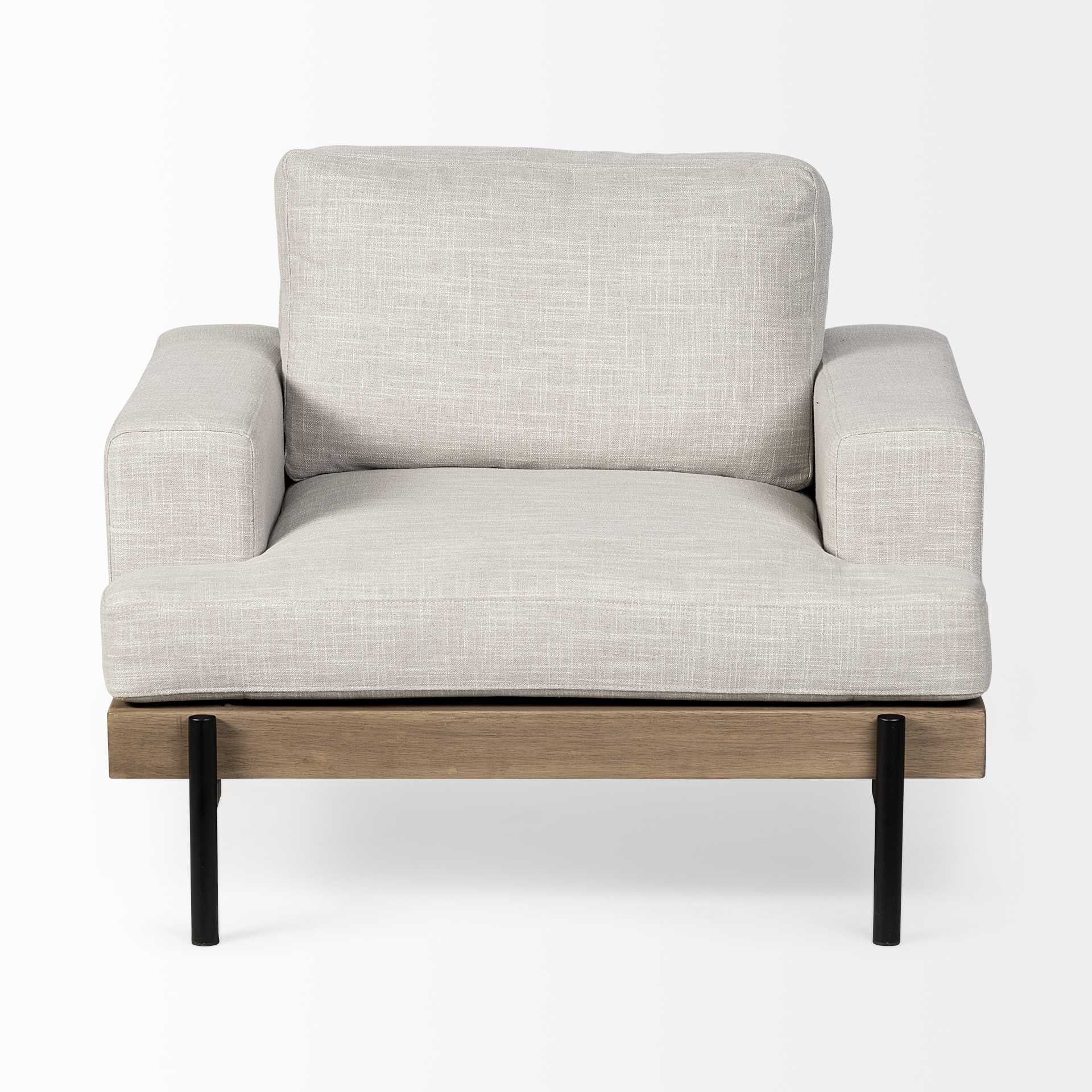 Cream Fabric Wrap Seating  Wide Accent chair w/ Wood and Iron Frame