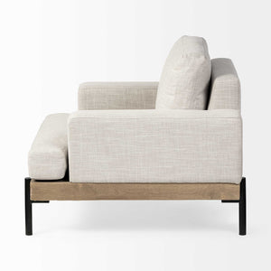 Cream Fabric Wrap Seating  Wide Accent chair w/ Wood and Iron Frame