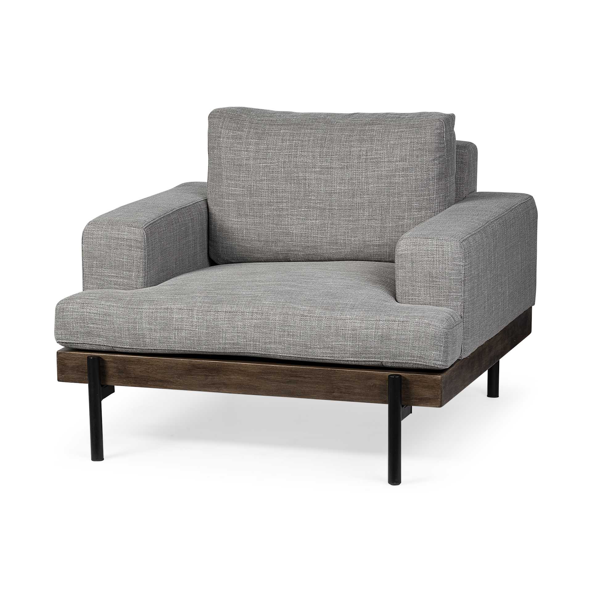 Gray Fabric Wrap Seating  Wide Accent chair w/ Wood and Iron Frame