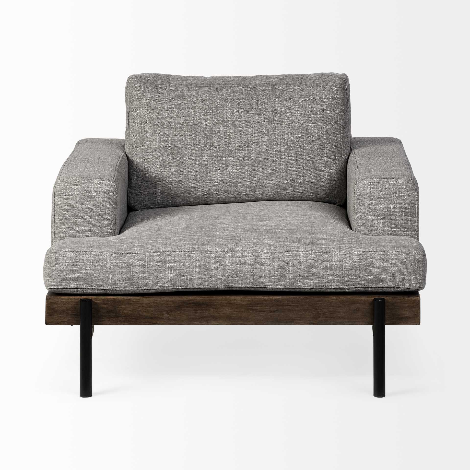 Gray Fabric Wrap Seating  Wide Accent chair w/ Wood and Iron Frame