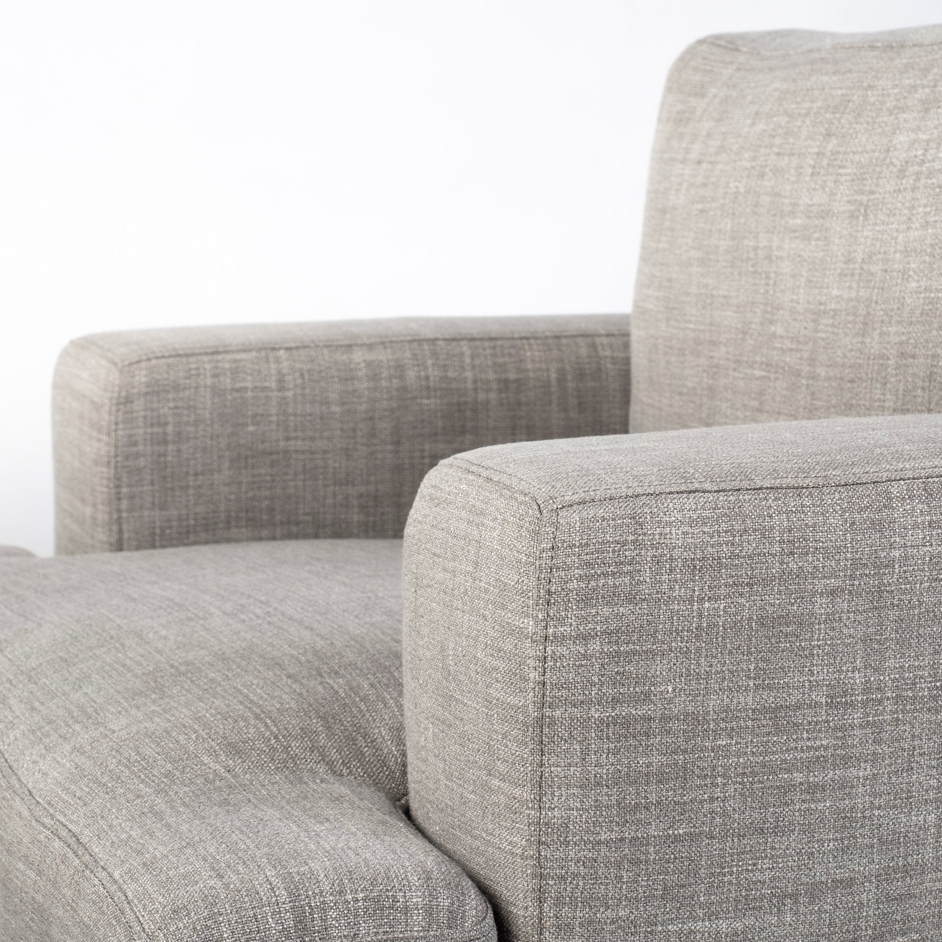 Gray Fabric Wrap Seating  Wide Accent chair w/ Wood and Iron Frame