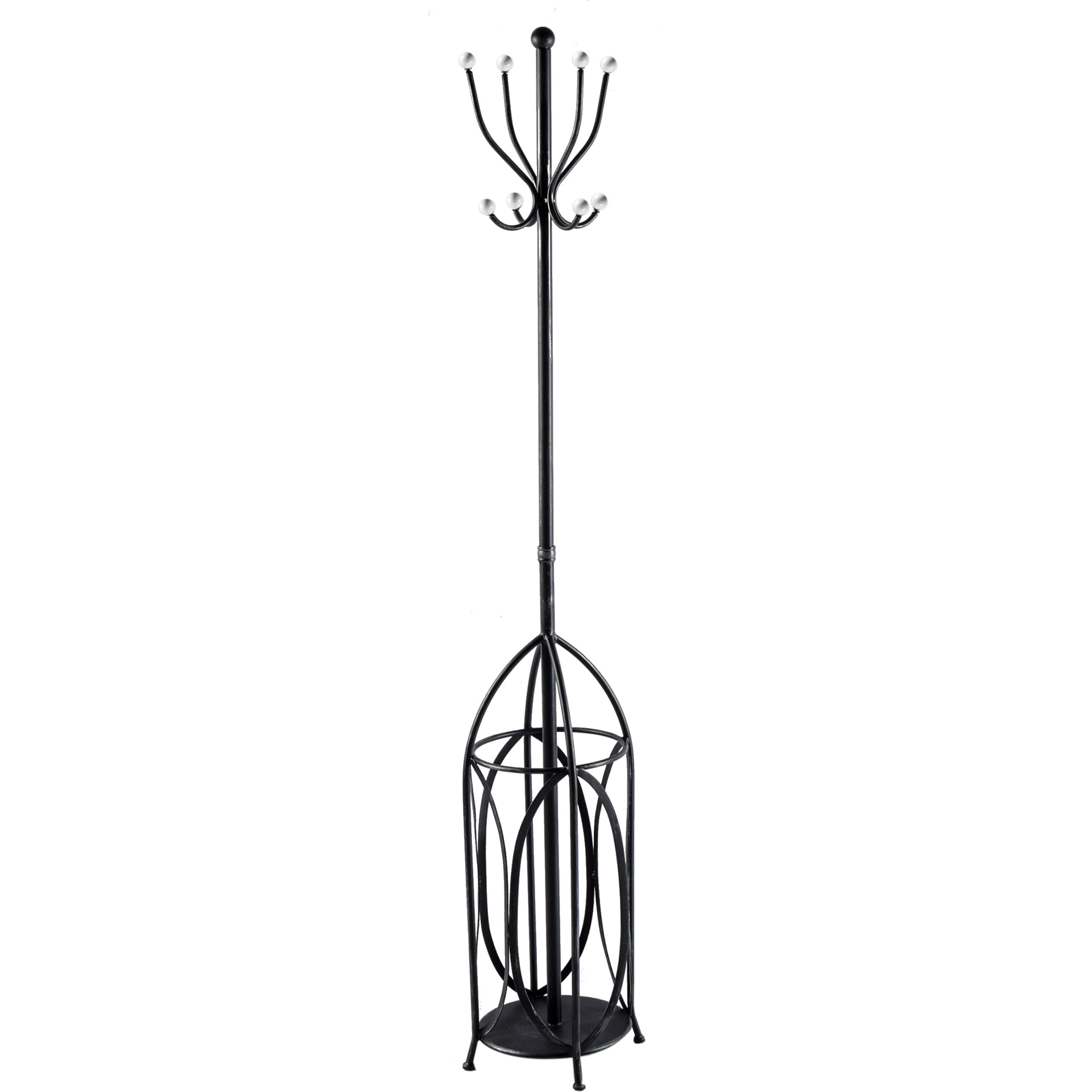 Black Iron White Accent Coat Rack w/ Umbrella Storage