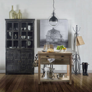 Black Iron White Accent Coat Rack w/ Umbrella Storage
