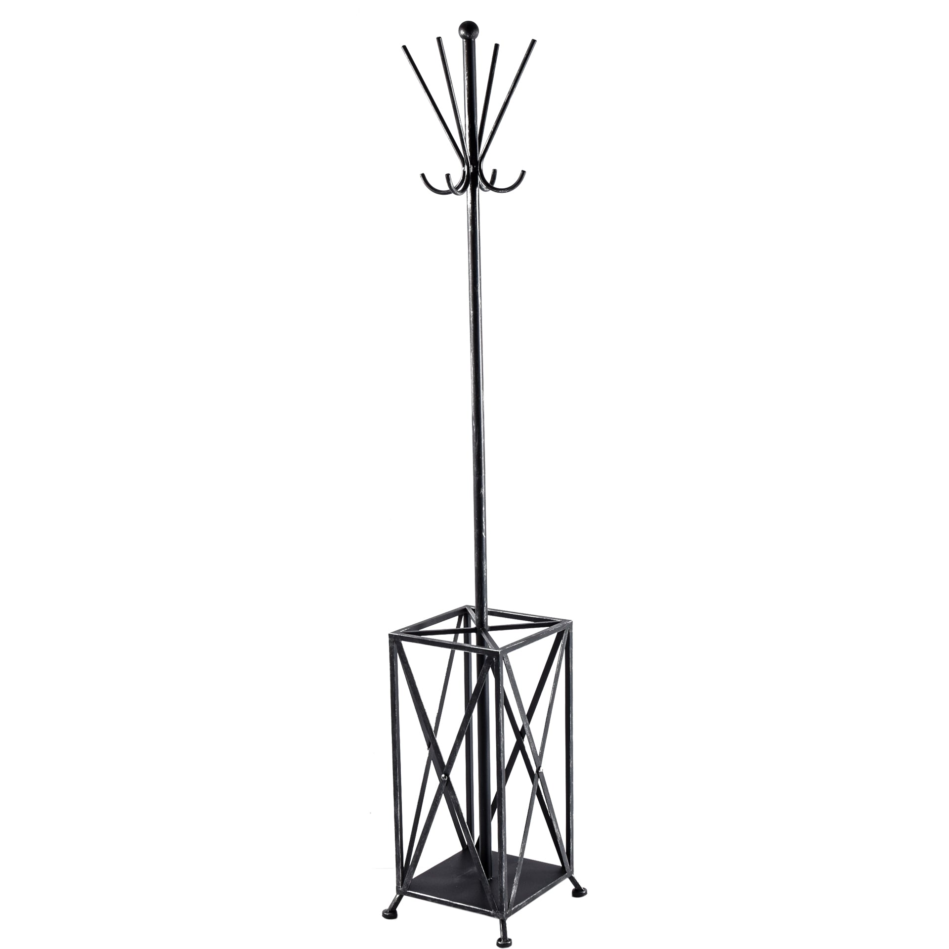 Black Metal Coat Rack w/ Umbrella Storage