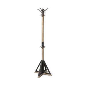 Black Metal and Wooden Coat Rack w/ Multiple Hooks
