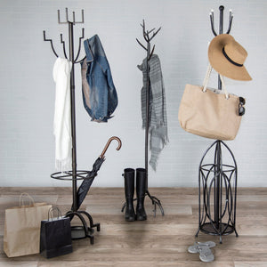 Dark Copper Metal Coat Rack w/ Tree Featuring Hooks