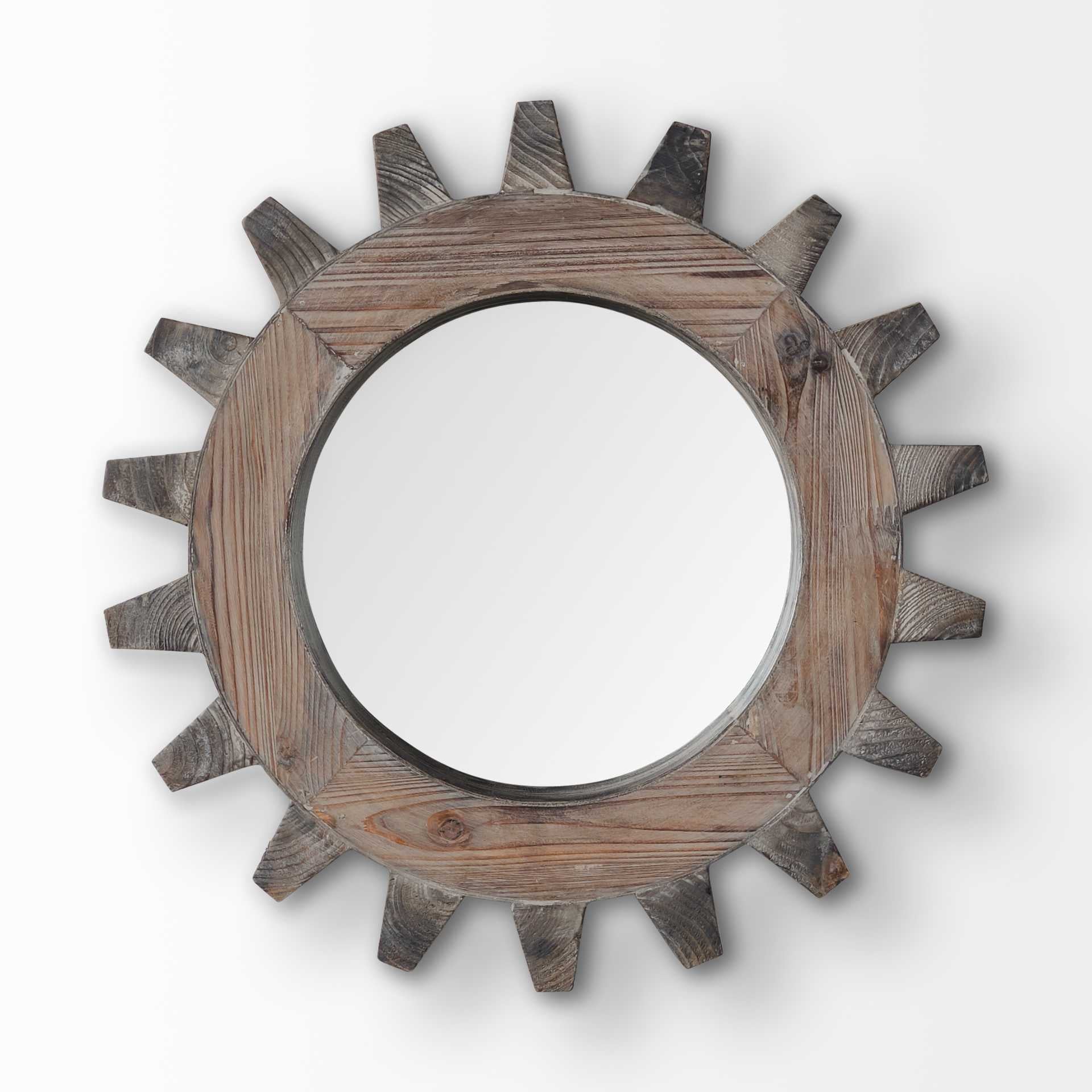 17" Round Natural Wood Frame Wall Mirror
