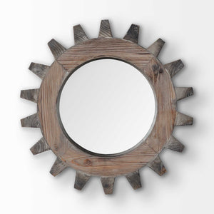 17" Round Natural Wood Frame Wall Mirror