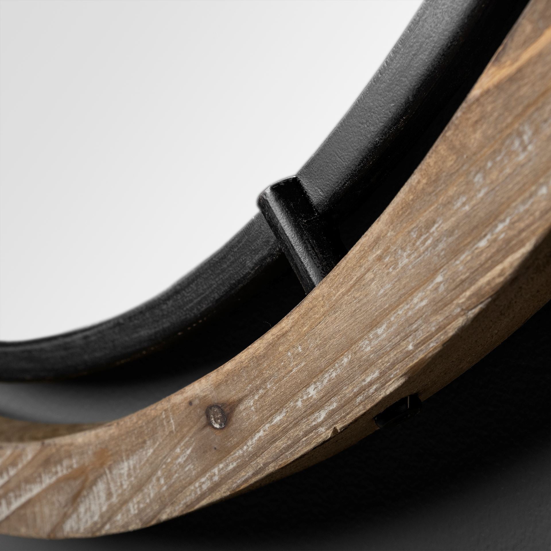 28" Brown Wood and Black Metal Frame Wall  Mirror