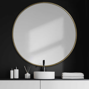 47" Round Gold Metal Frame Wall Mirror