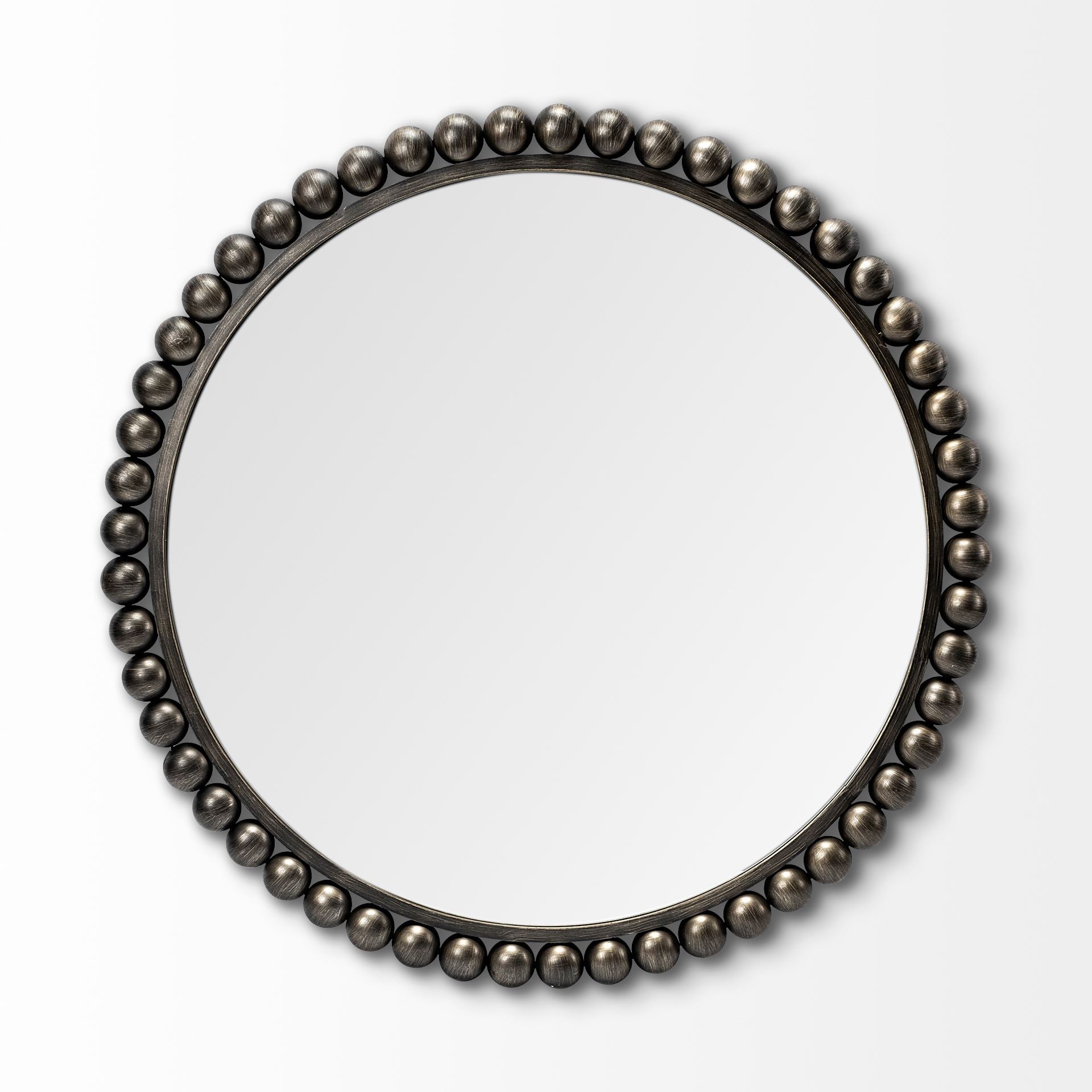 43" Round Black w/Brushed Gold Metal Ball Frame Wall Mirror