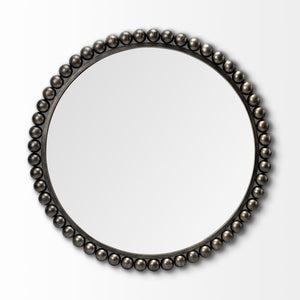 43" Round Black w/Brushed Gold Metal Ball Frame Wall Mirror
