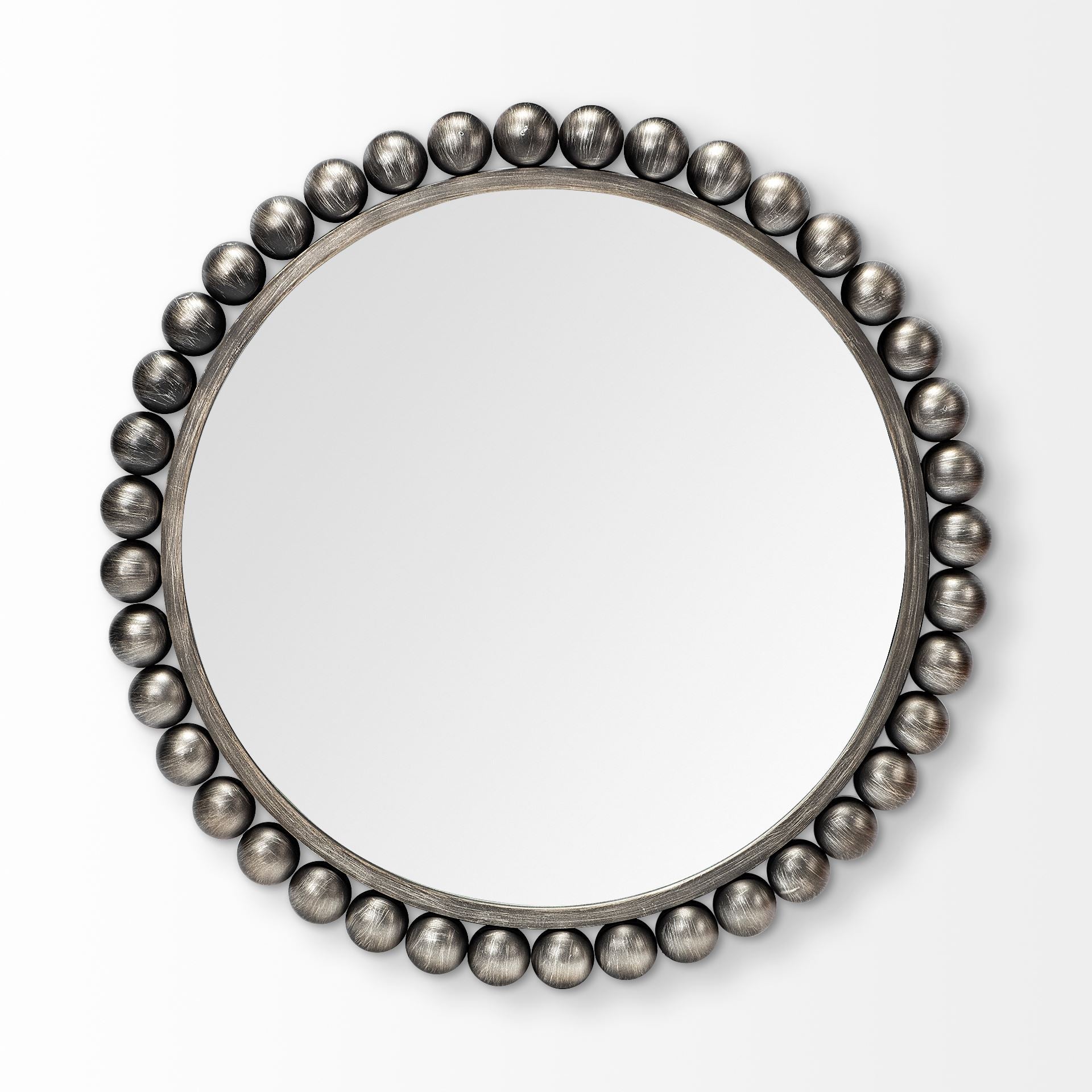 33" Round Black W/Brushed Silver Metal Ball Frame Wall Mirror