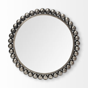 33" Round Black W/Brushed Silver Metal Ball Frame Wall Mirror