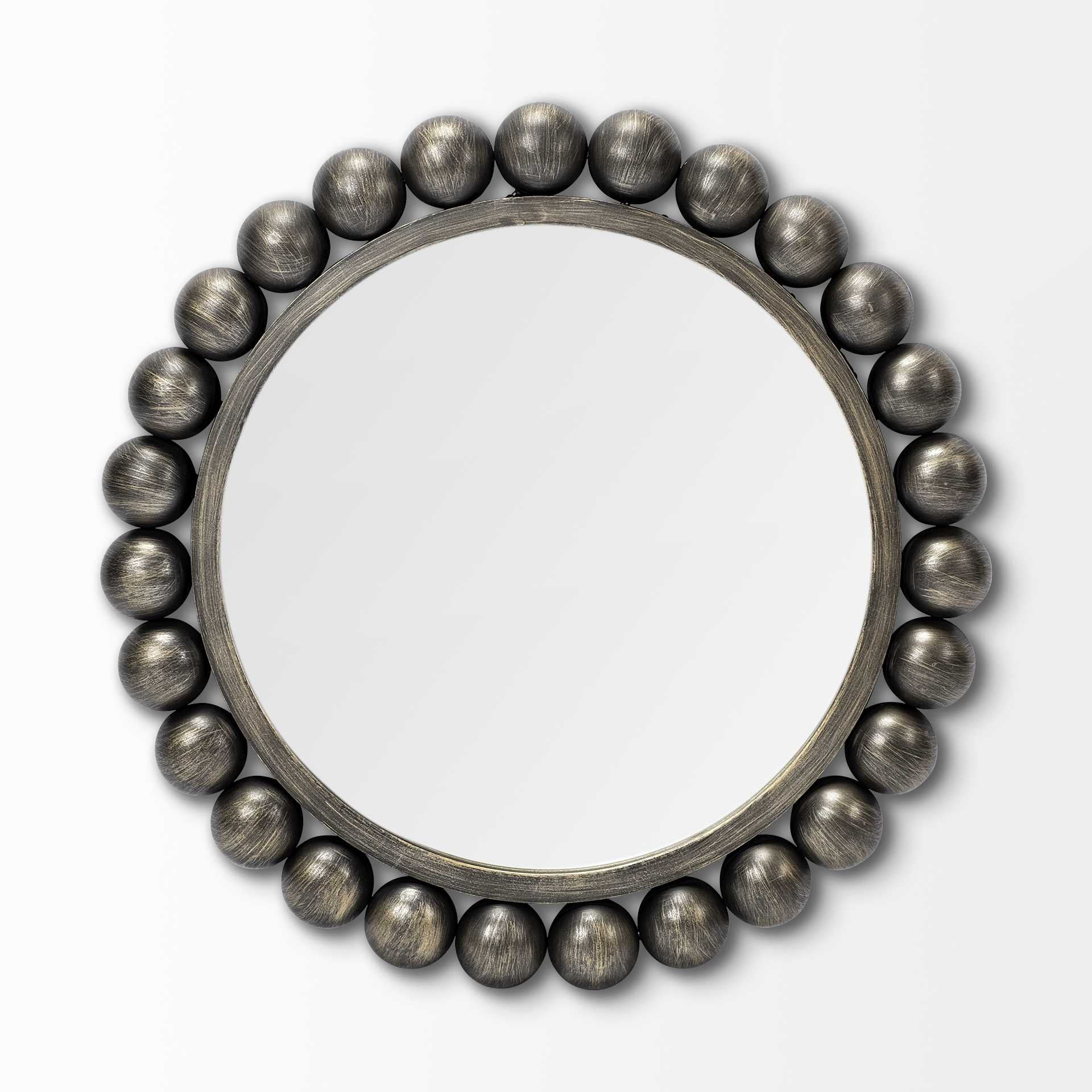 23" Round Black w/Brushed Gold Metal Ball Frame Wall Mirror