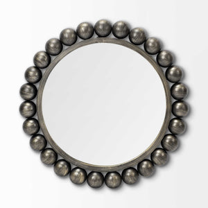 23" Round Black w/Brushed Gold Metal Ball Frame Wall Mirror