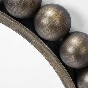 23" Round Black w/Brushed Gold Metal Ball Frame Wall Mirror