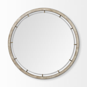 54" Round Brown Wood Frame Wall Mirror