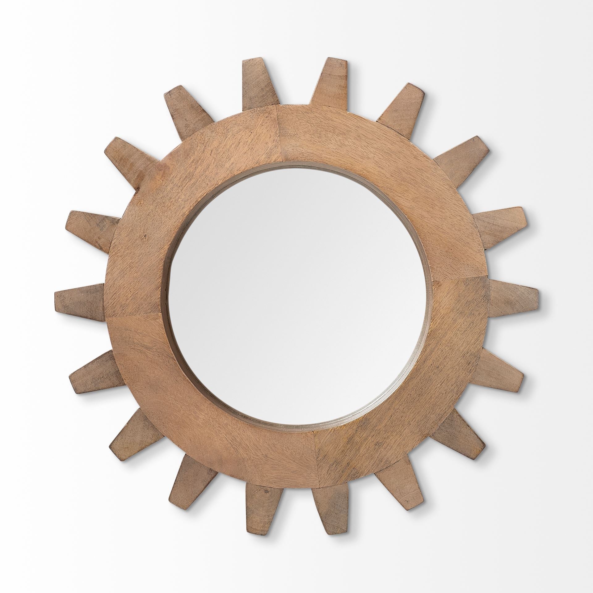 17" Round Brown Wood Frame Wall Mirror