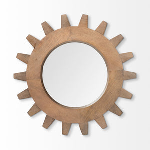 17" Round Brown Wood Frame Wall Mirror