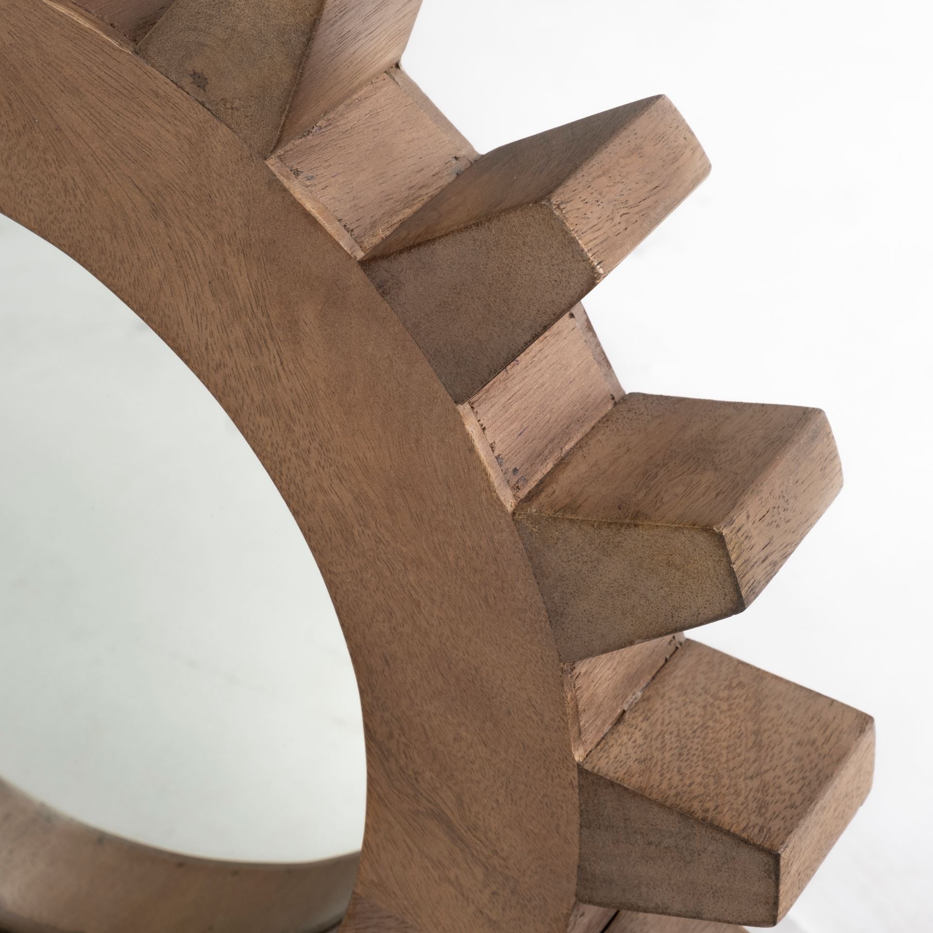 17" Round Brown Wood Frame Wall Mirror
