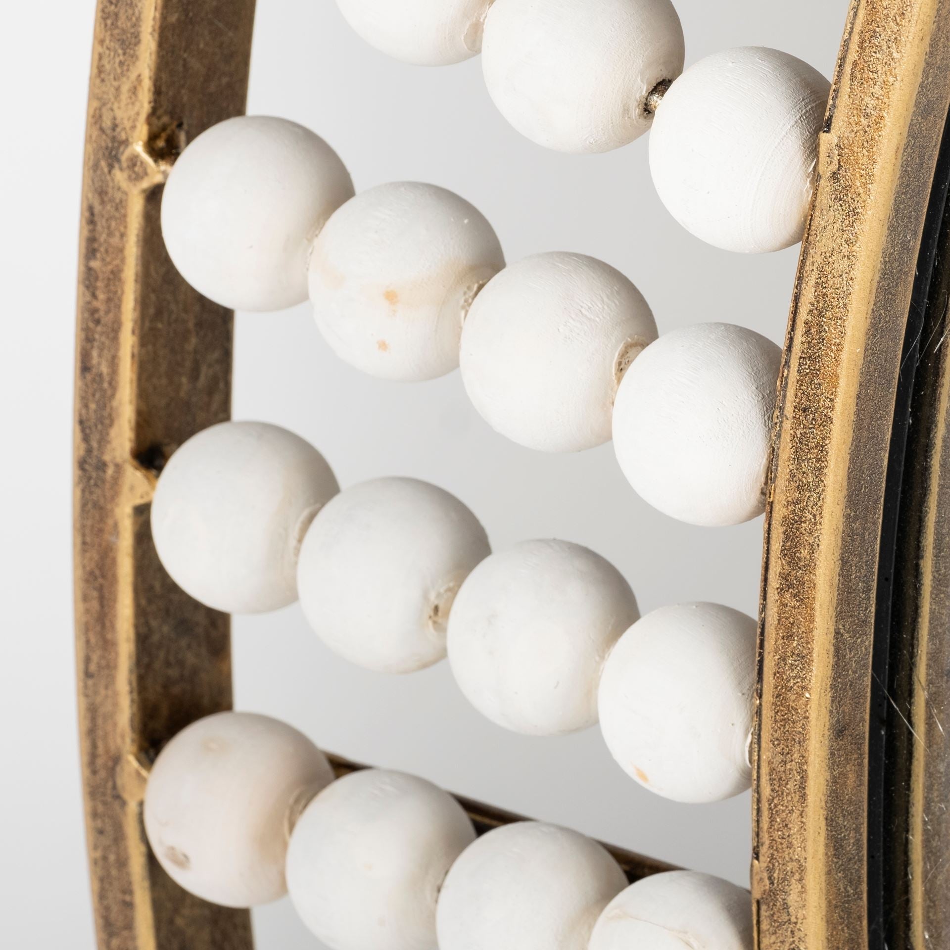 42" Round Gold Metal Frame Wall Mirror w/White Wood Beads