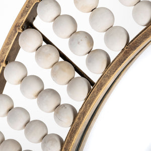 42" Round Gold Metal Frame Wall Mirror w/White Wood Beads