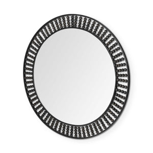 42" Round Black Metal Frame Wall Mirror w/Wood Beads