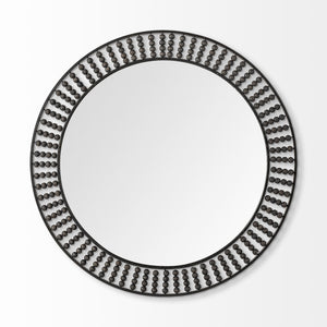 42" Round Black Metal Frame Wall Mirror w/Wood Beads
