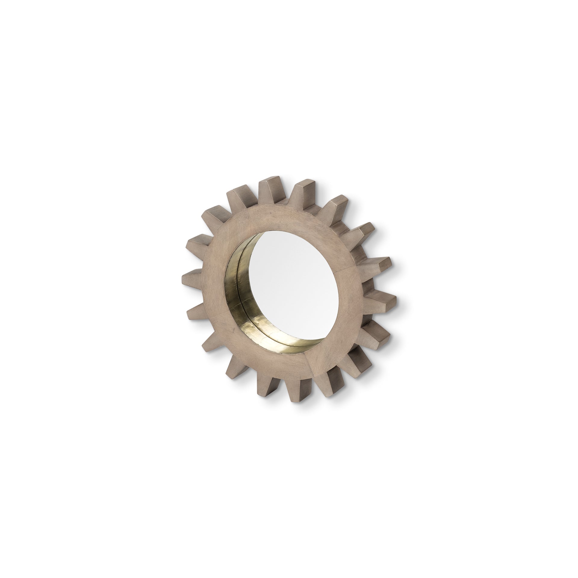17" Round Brown Wood Frame with Brass Metal Lining Wall Mirror